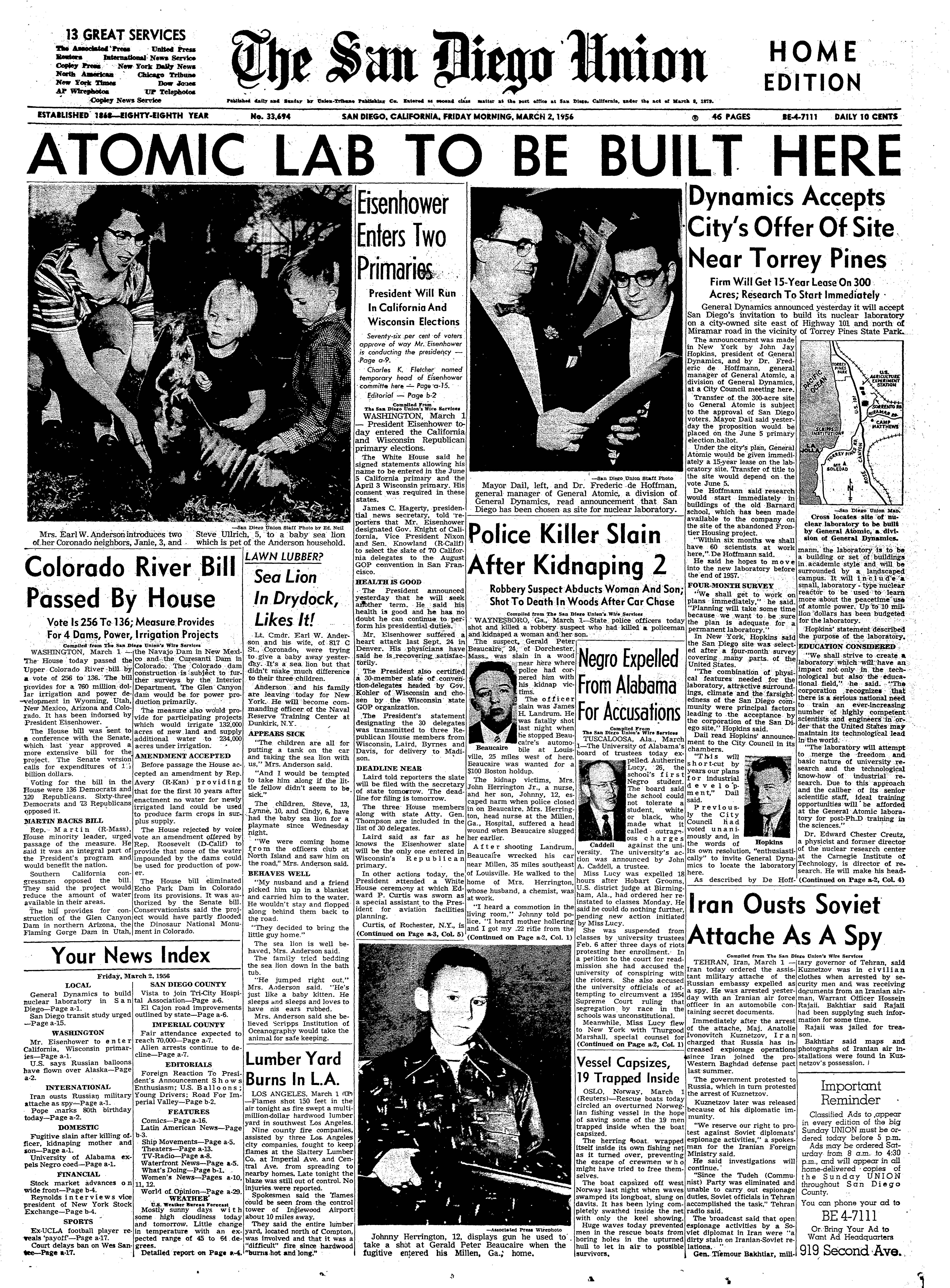 From the Archives: General Atomics announced San Diego lab 65 years ago - Vimarsana News