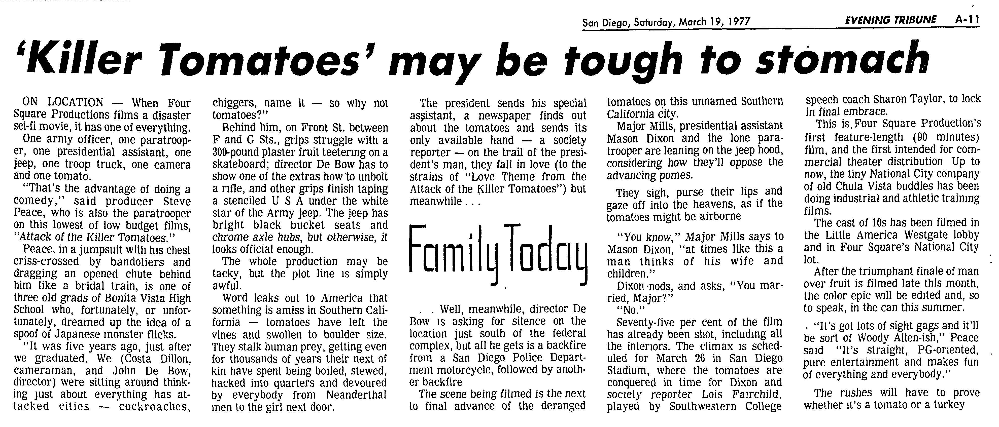 From the Archives: 'Attack of the Killer Tomatoes!' filmed here in 1977 - Vimarsana News