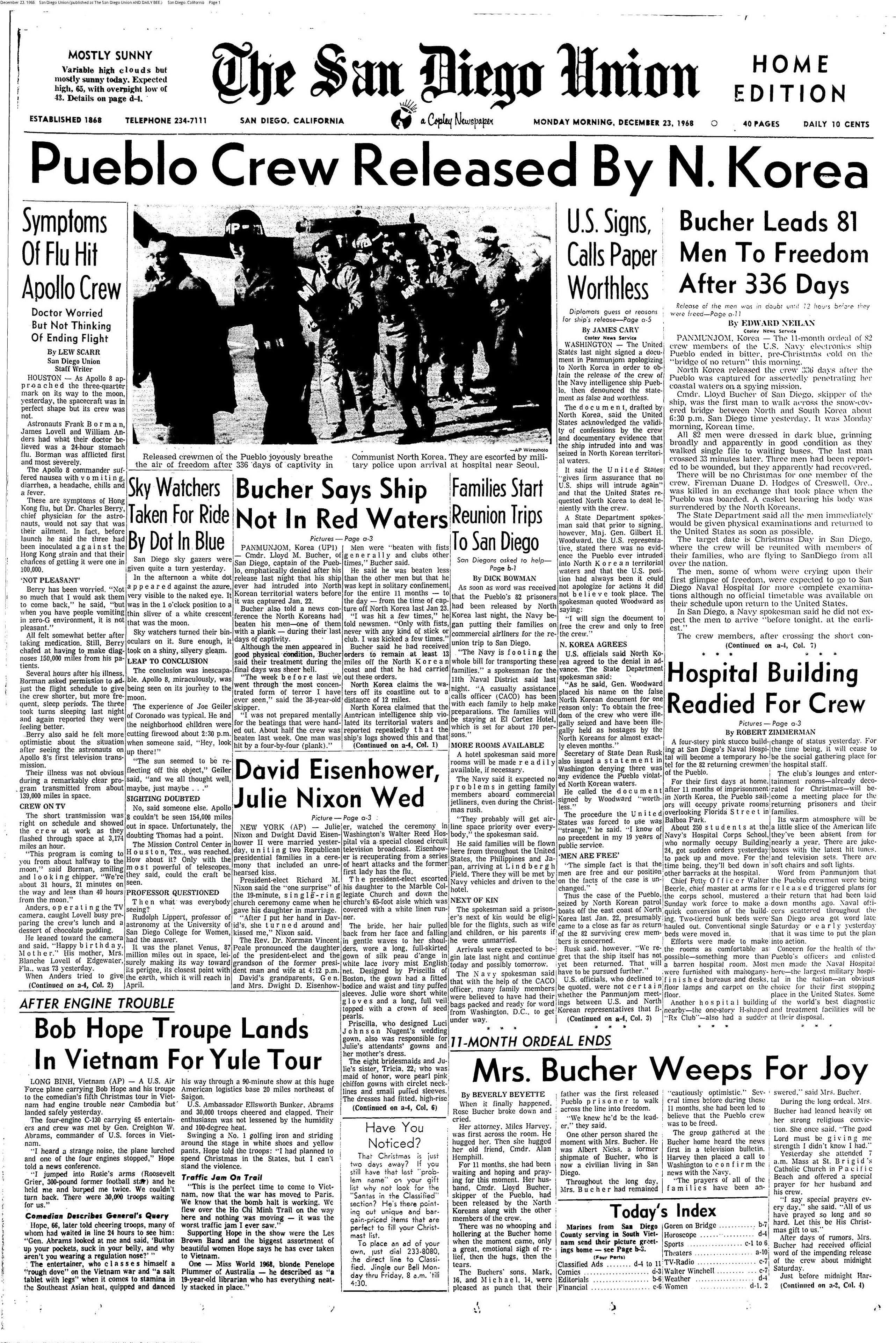 From the Archives: Pueblo crew released by North Korea Dec. 23, 1968 - Vimarsana News
