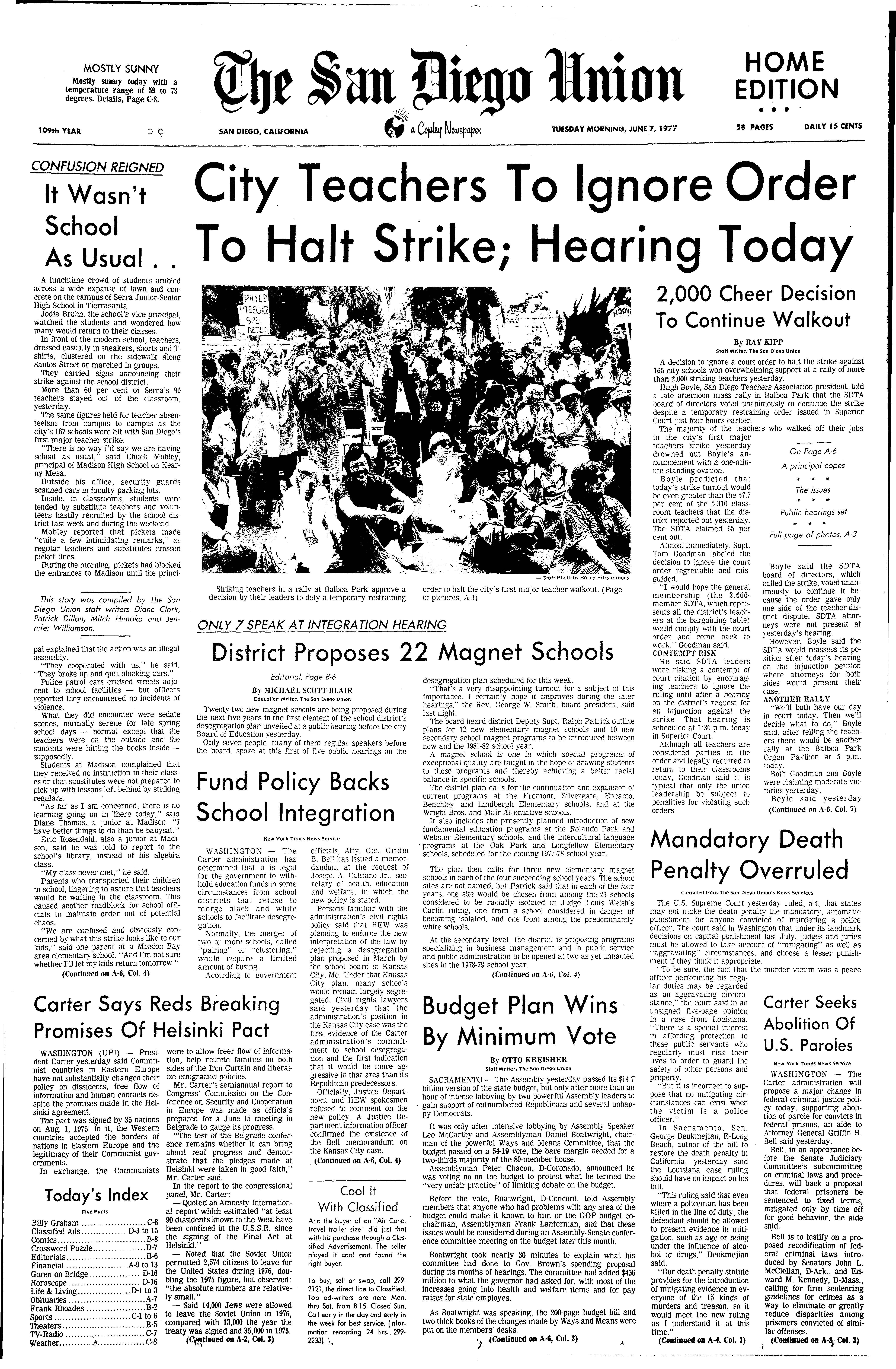 From the Archives: Teachers in the San Diego Unified School District went on strike 45 years ago - Vimarsana News