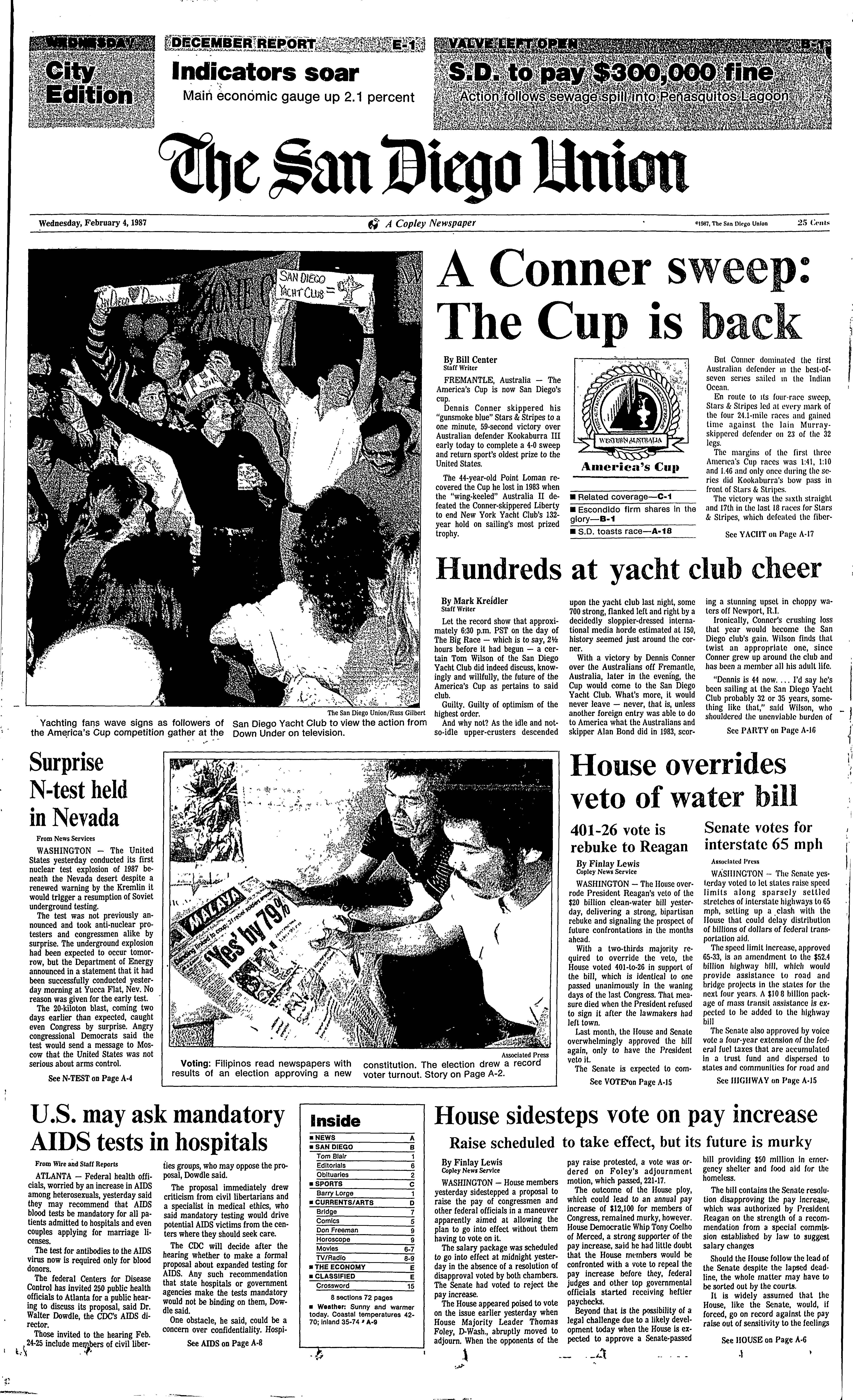 From the Archives: Dennis Conner and his San Diego Yacht Club-based crew won the America's Cup in 1987 - Vimarsana News