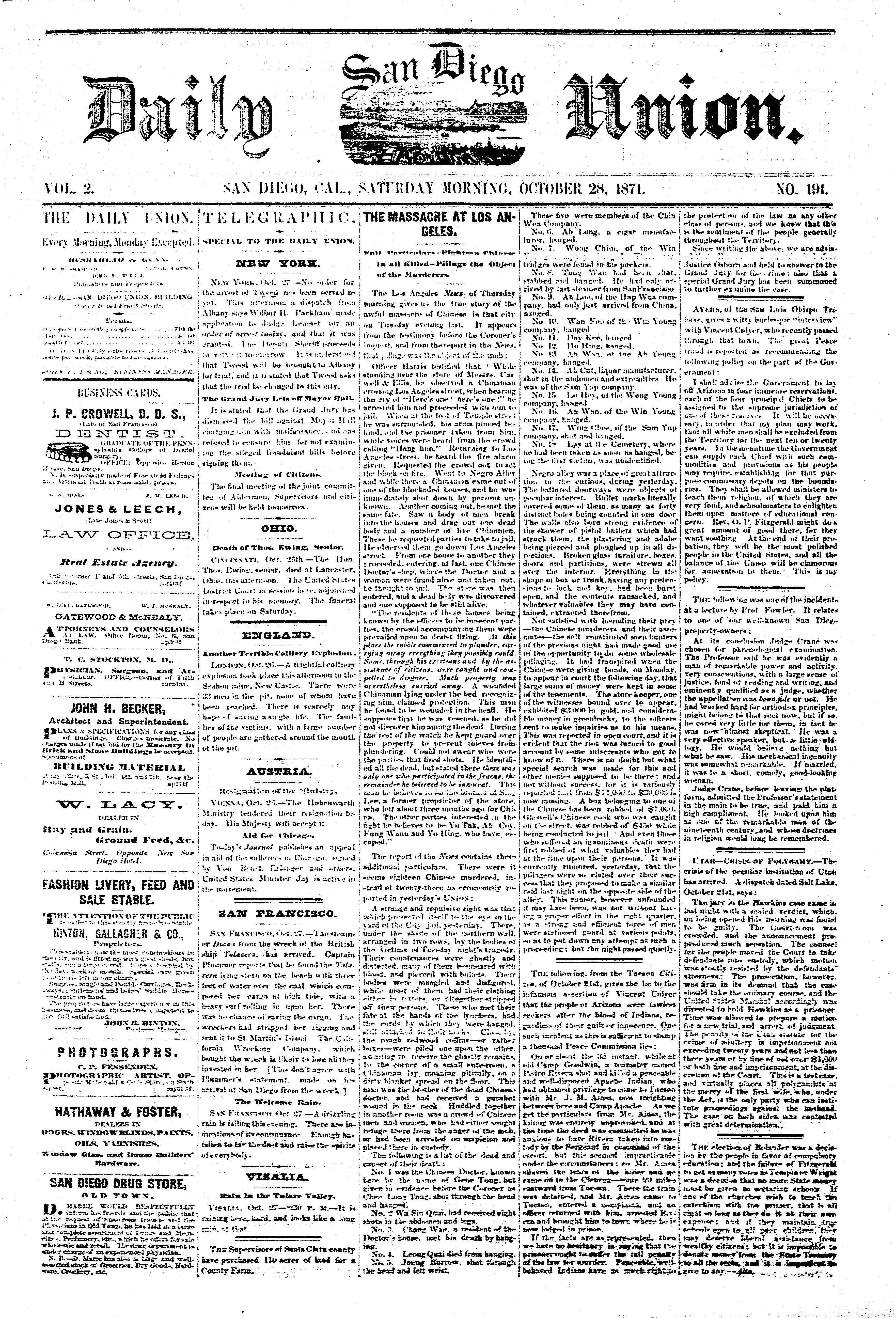 From the Archives: Los Angeles Chinese Massacre of 1871 - The San Diego Union-Tribune - Vimarsana News