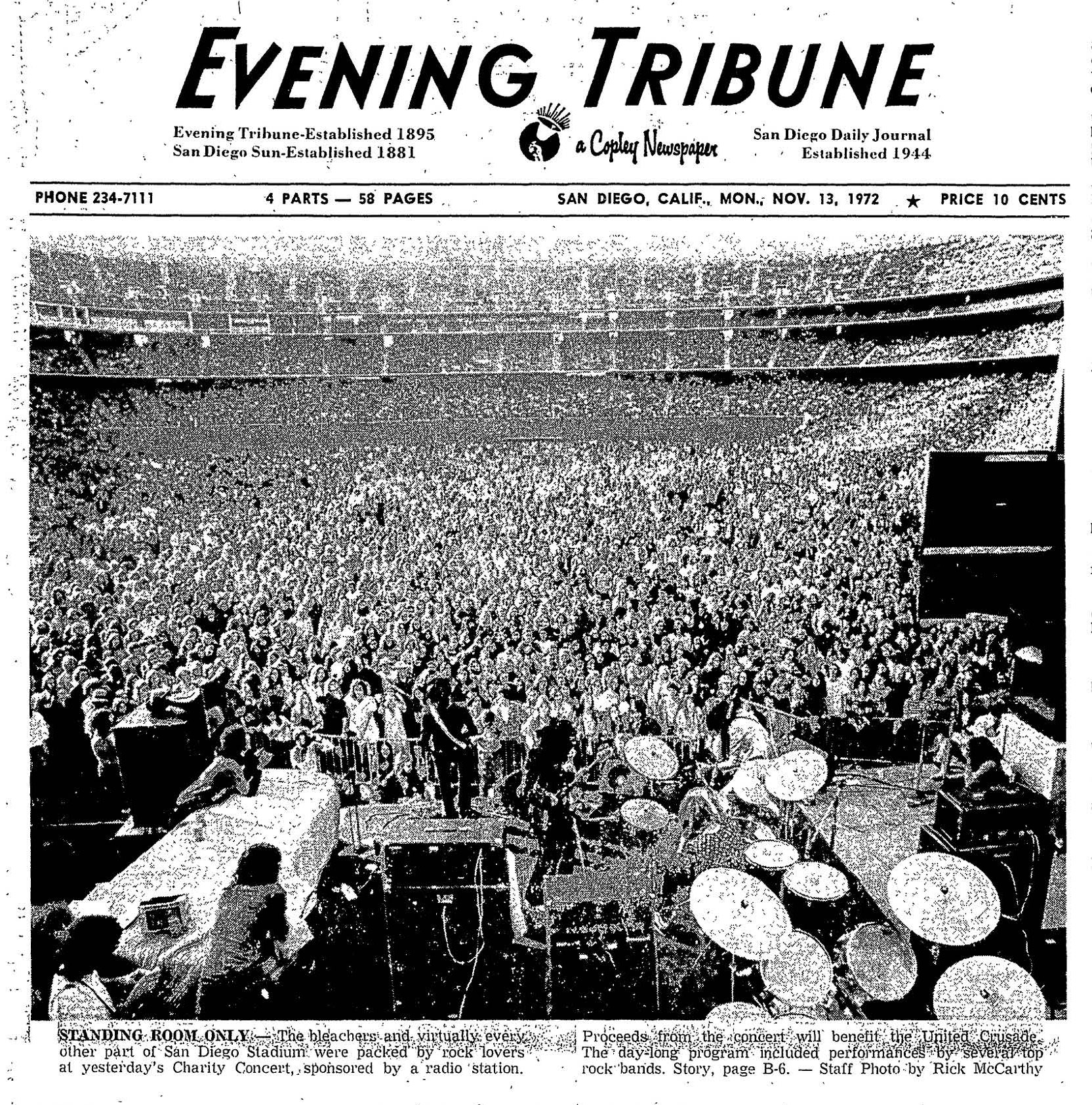 From the Archives: 1972 charity concert rocked stadium in San Diego - Vimarsana News