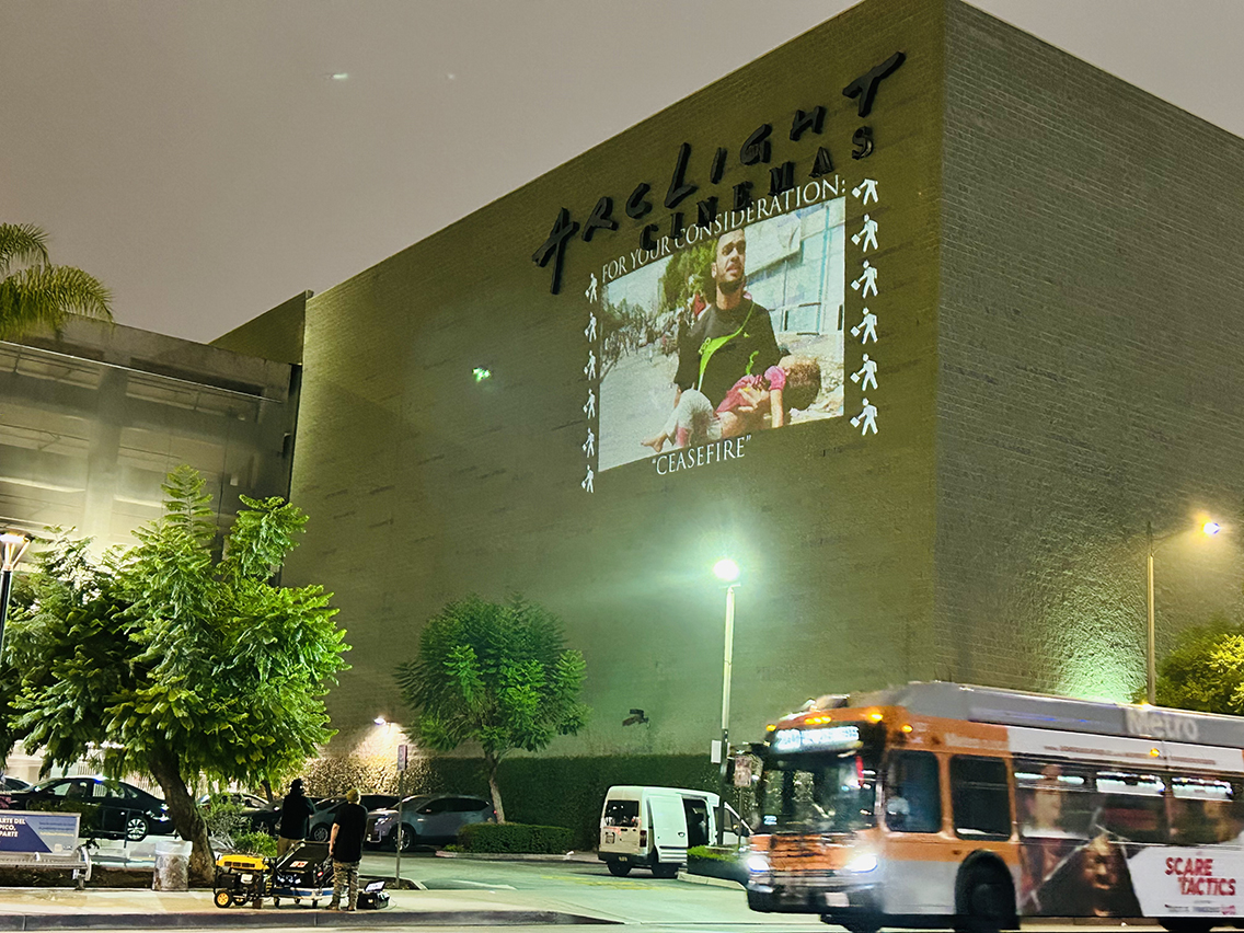 ArcLight and Academy Museum lighted up with Gaza protest projections