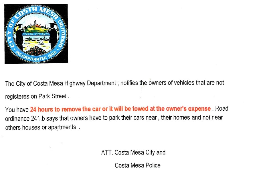 Fake fliers posted to scare Costa Mesa drivers from parking spots - Vimarsana News