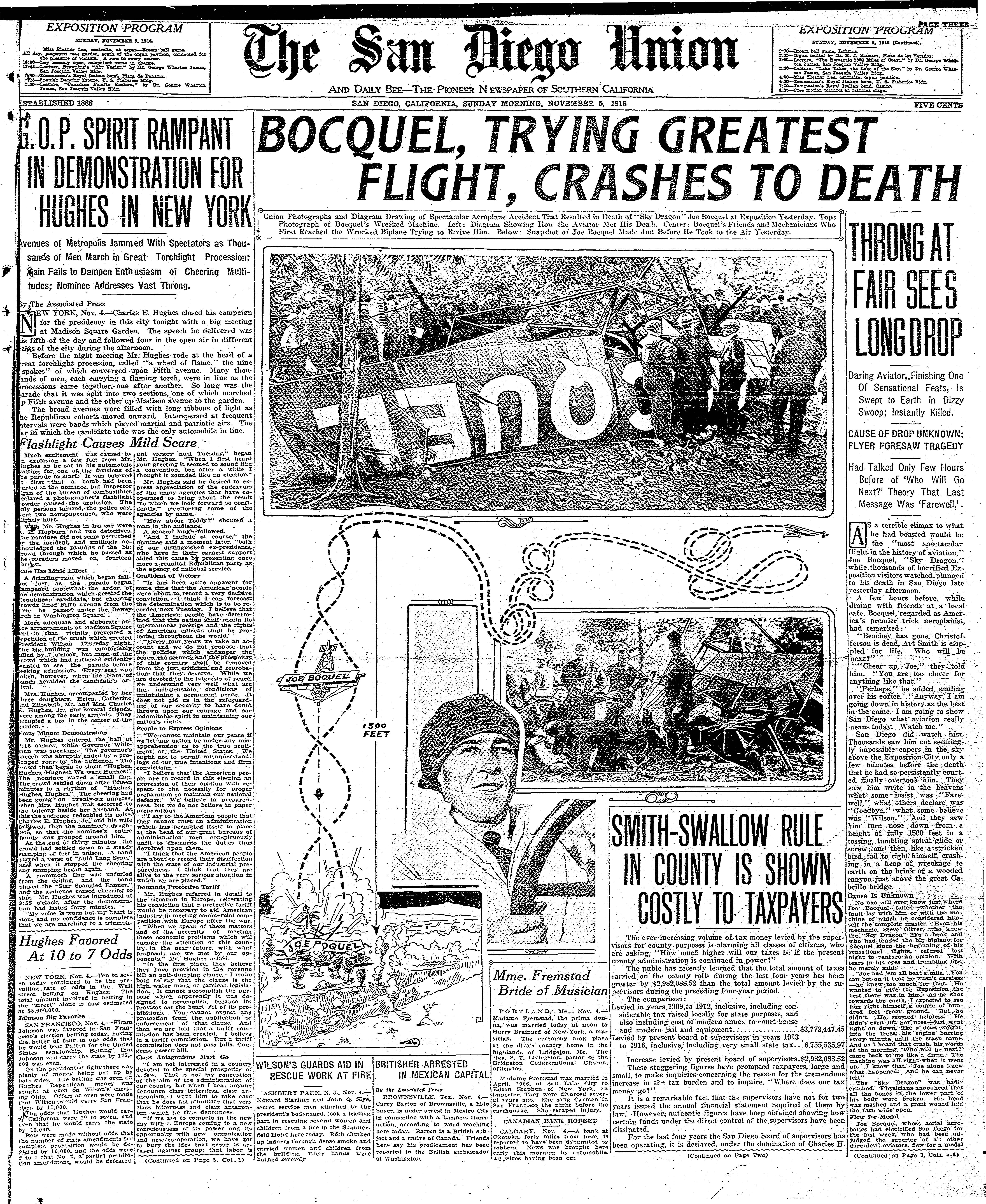 From the Archives: Daredevil flyer Joe Bocquel died in 1916 San Diego crash - Vimarsana News