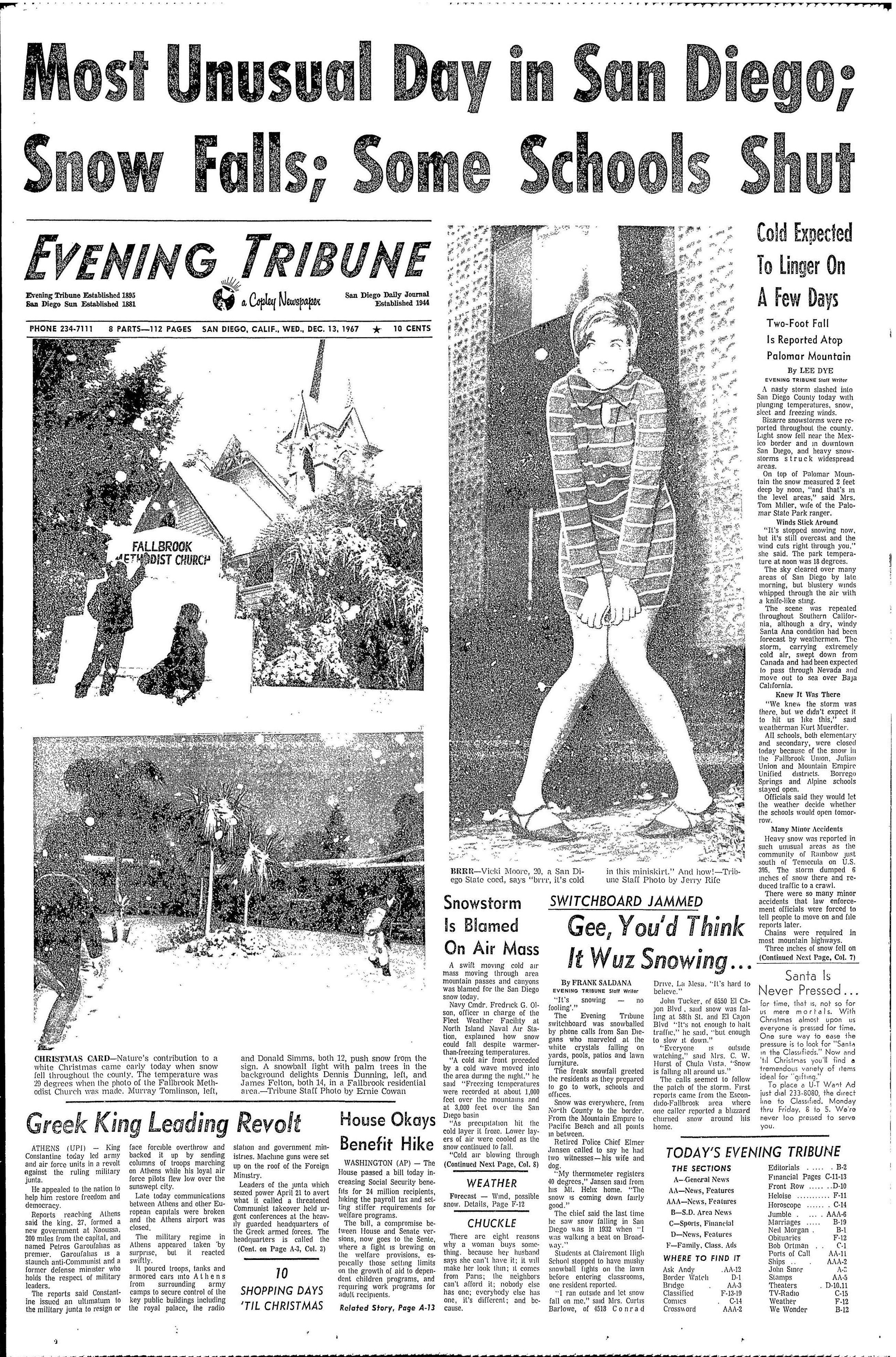 From the Archives: Snow fell in San Diego 55 years ago - Vimarsana News