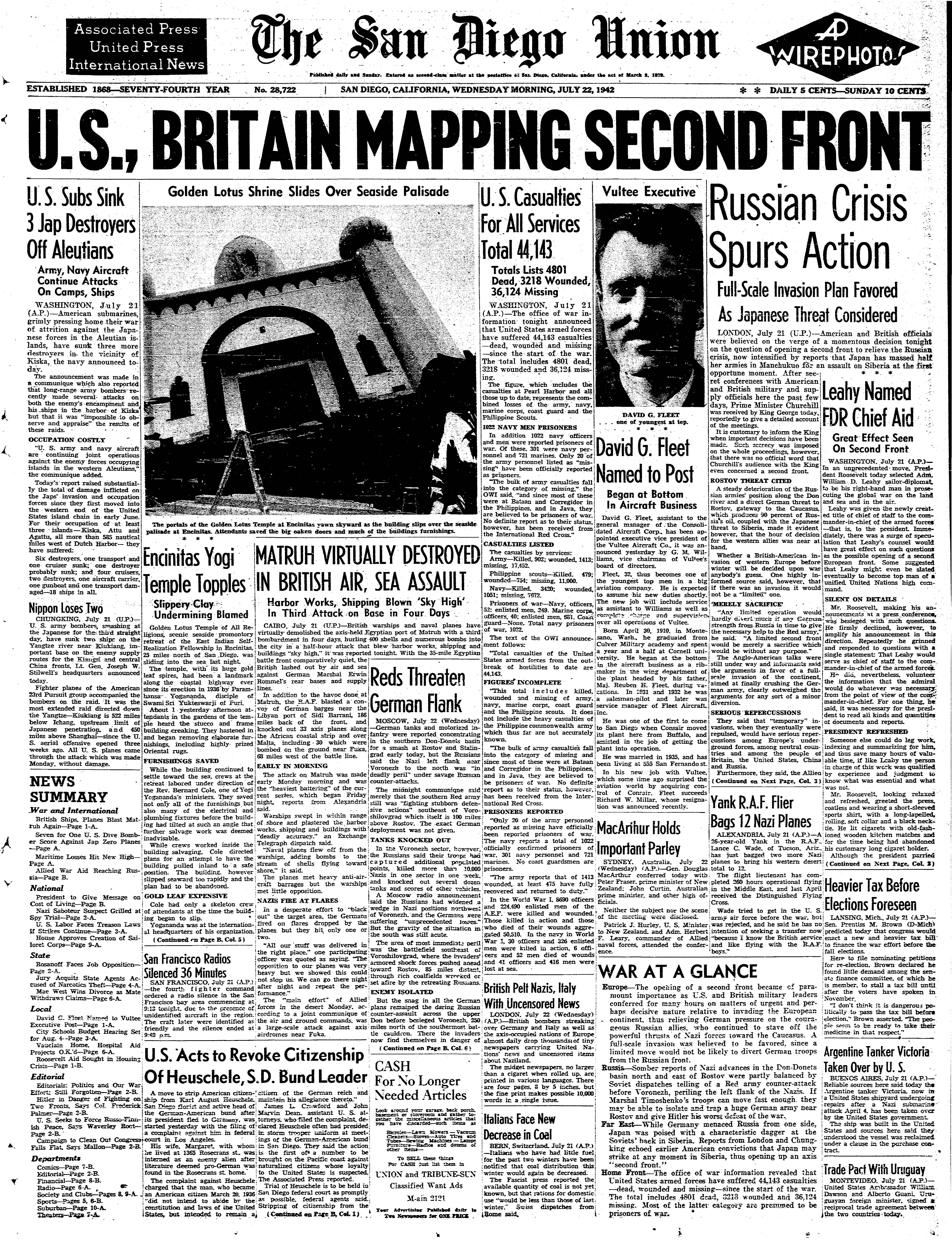 From the Archives: Encinitas' Golden Lotus temple toppled in 1942 - Vimarsana News