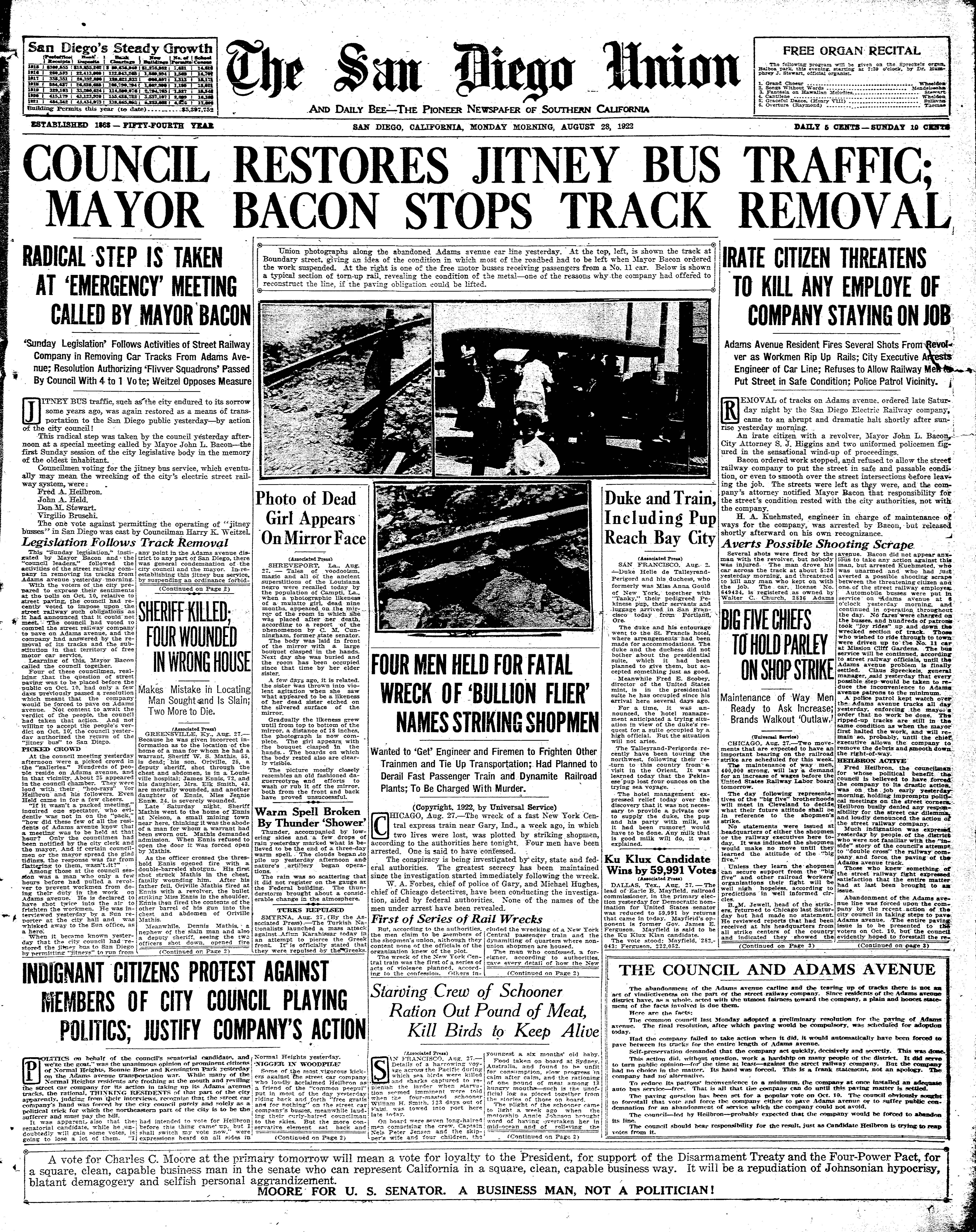 From the Archives: 1922 streetcar standoff pitted San Diego vs. its wealthiest citizen - Vimarsana News